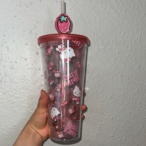 Hot Topic Hello Kitty Clear Cup with Pink Accents